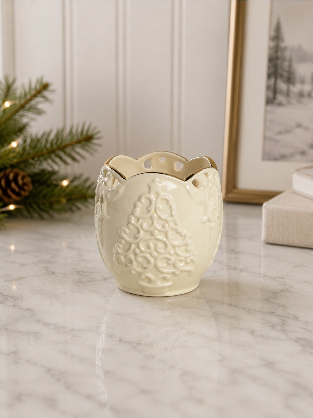 Lenox Merry Lights Votive | Ivory Christmas Tree Candle Holder 3″